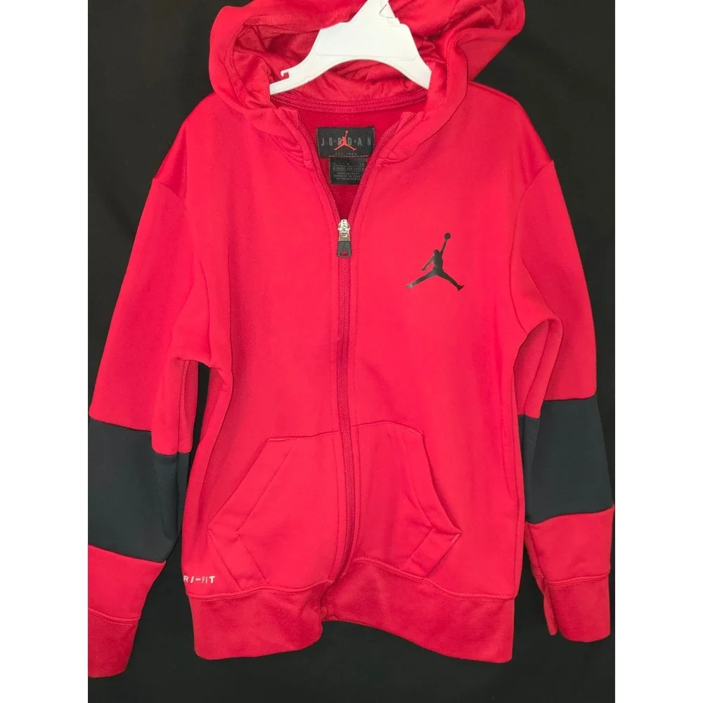 Jordan‎ Dri-FIT Full Zip Hoodie Red Black Colorblock Kids Size S (8-10)